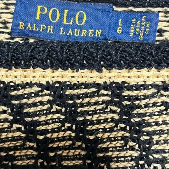 Polo Ralph Lauren Women's Linen blend Stripe Knit Sweater Black/Beige Sz L - Picture 7 of 7